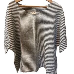 LO Len Ok 100% Linen Striped Shirt Women's Size XXXL Preppy Classic Lagenlook